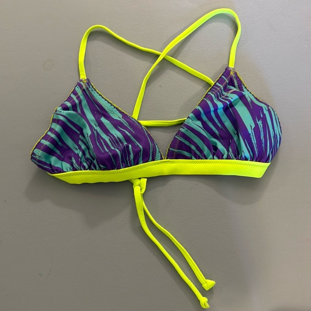 Neon Green and Purple Zebra Print Bikini Top